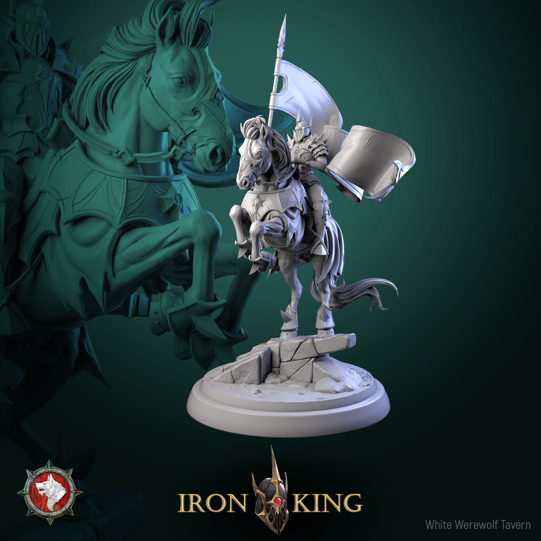Iron King 32mm and 75mm heroic miniature pre-supported + dnd 5e stats block